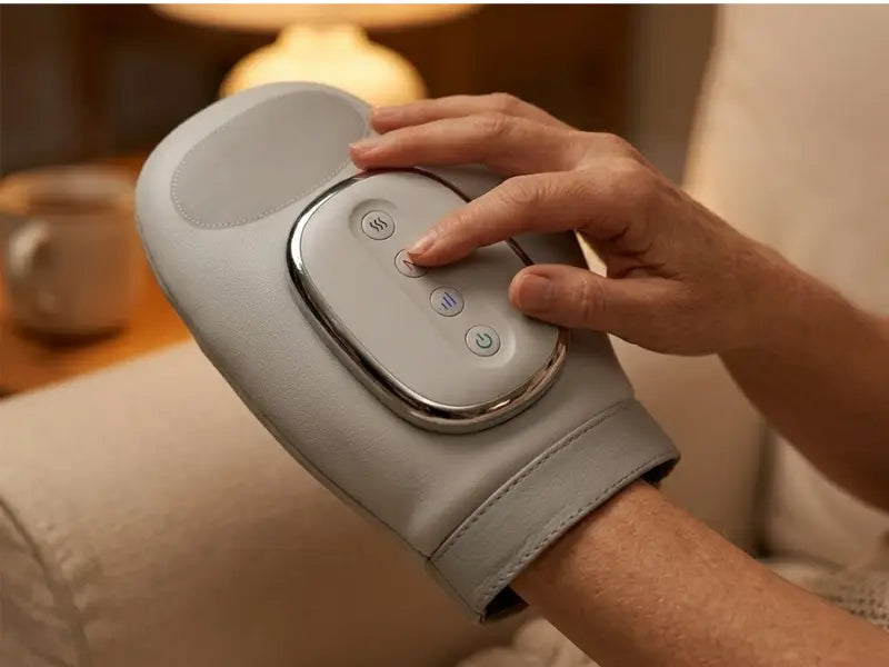 Henvii 3-in-1 hand massager in use — heat, compression and massage for arthritis and carpal tunnel