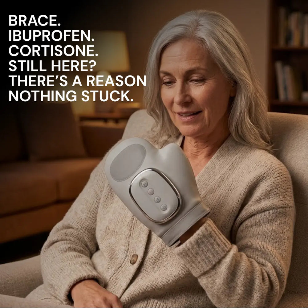 Henvii 3-in-1 hand massager in use — heat, compression and massage for arthritis and carpal tunnel
