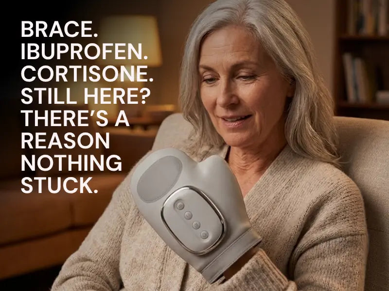 Henvii 3-in-1 hand massager in use — heat, compression and massage for arthritis and carpal tunnel