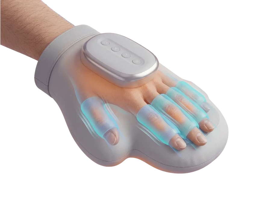 Compression therapy phase — air chambers surrounding the hand